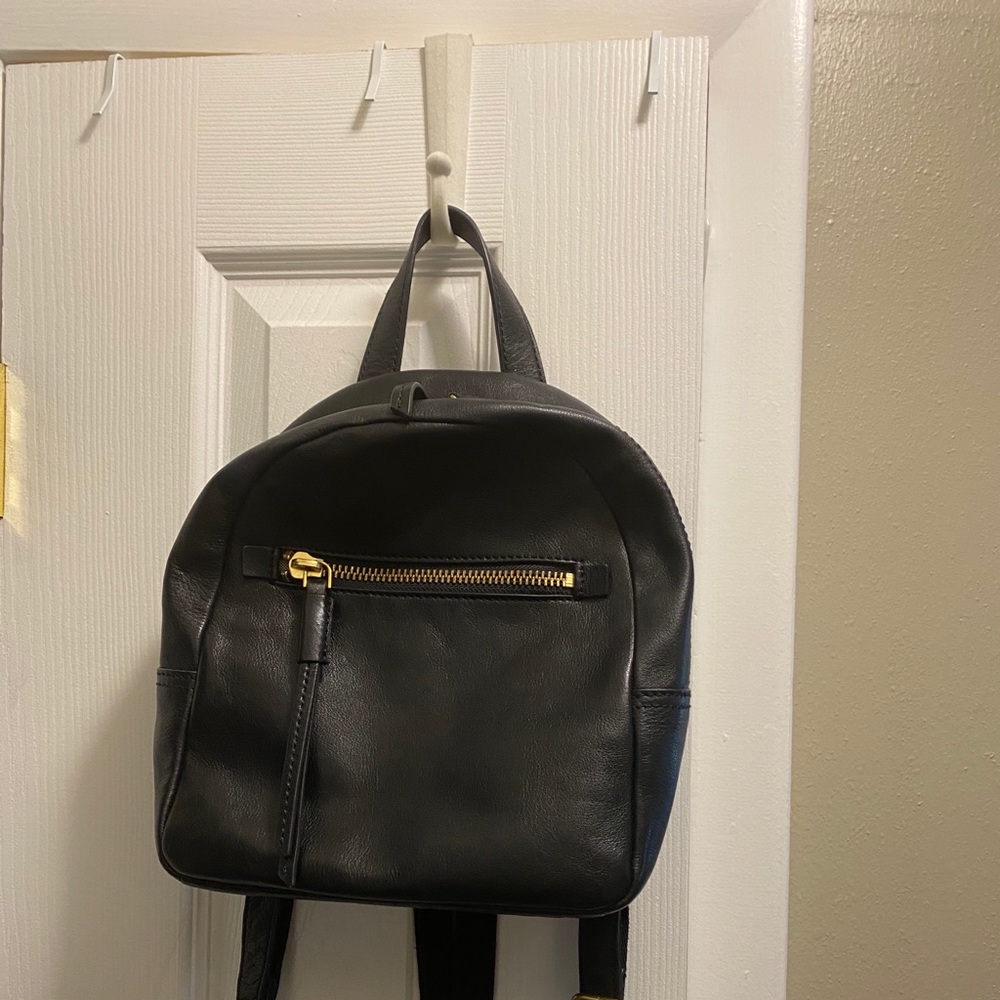 Fossil Black Leather Small Backpack